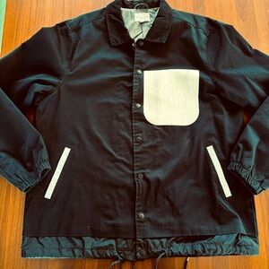 Men’s Big & Tall Sporty Black and White Colorblock Coach Jacket with Nylon Trim